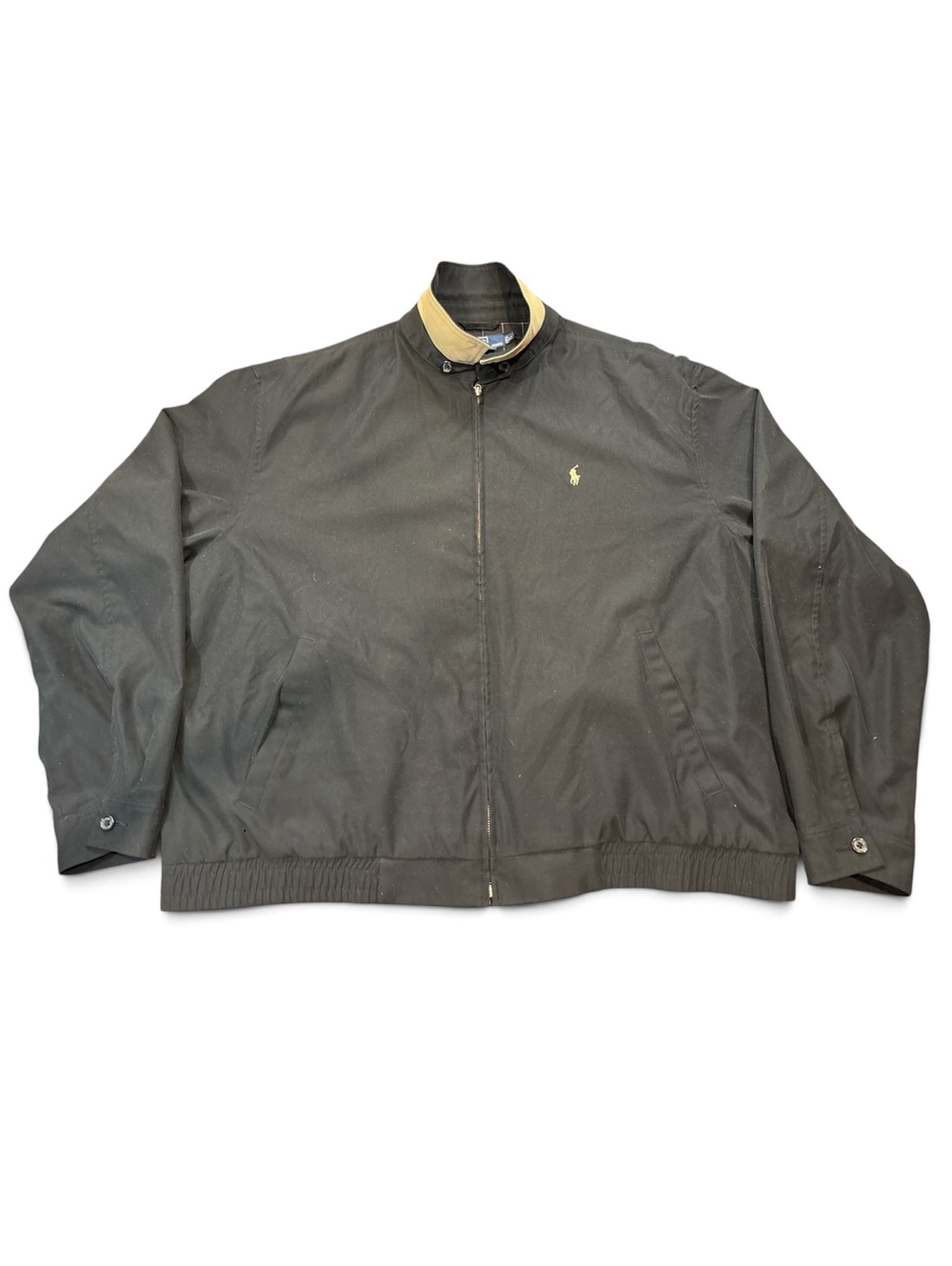 Title Polo Ralph Lauren Harrington jacket black plaid lining men’s XL.